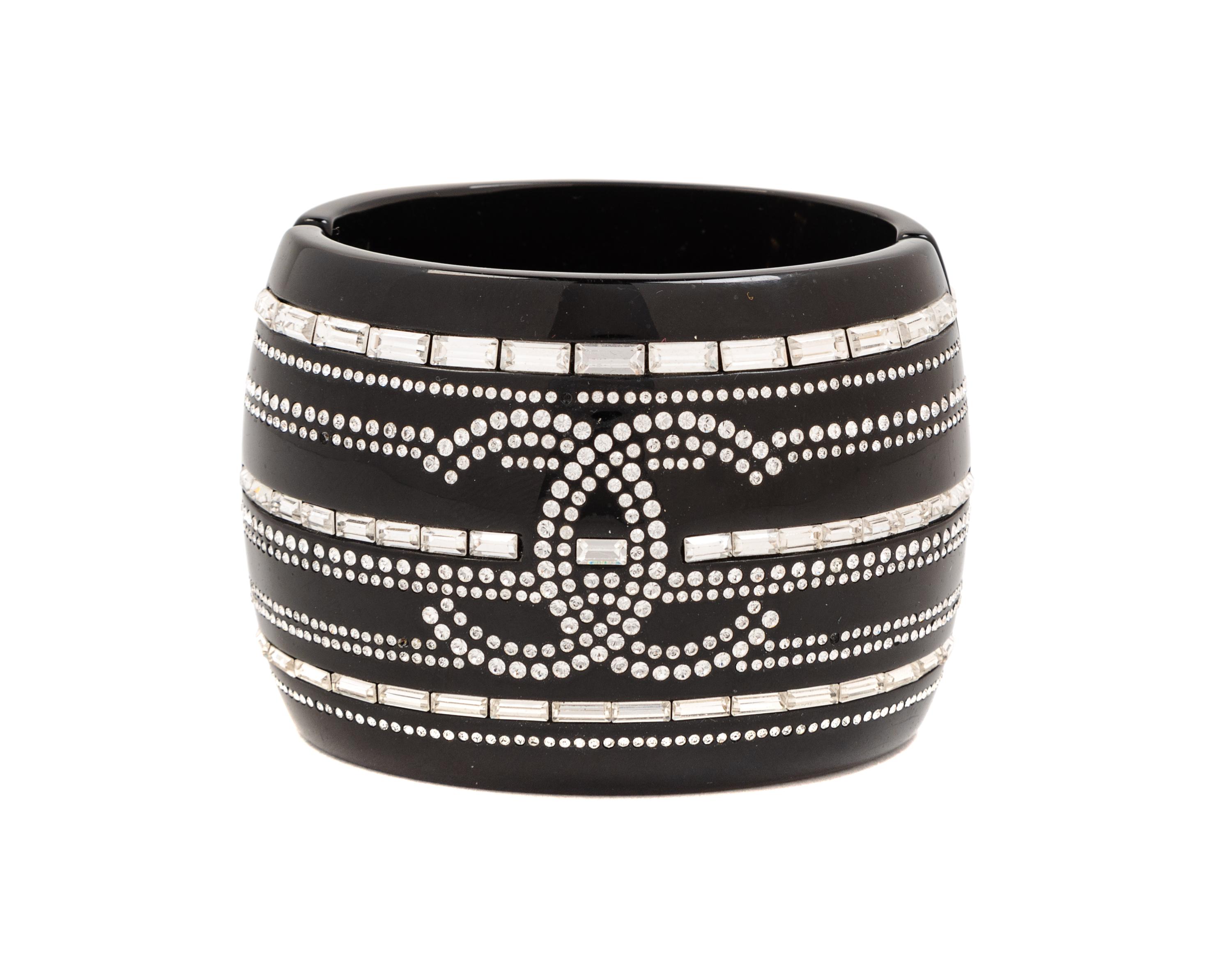 Chanel Black Resin and Rhinestone Cuff, 2009 Width: 2.25"