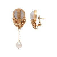 YELLOW GOLD AND CULTURED MABE PEARL CONVERTIBLE EARCLIPS