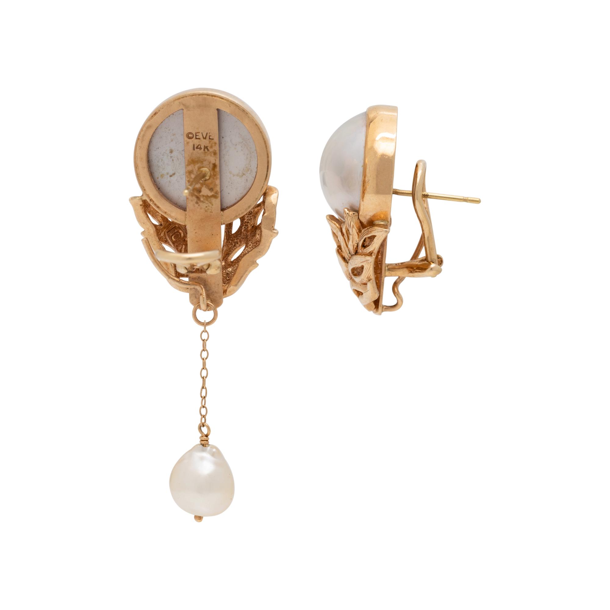YELLOW GOLD AND CULTURED MABE PEARL CONVERTIBLE EARCLIPS