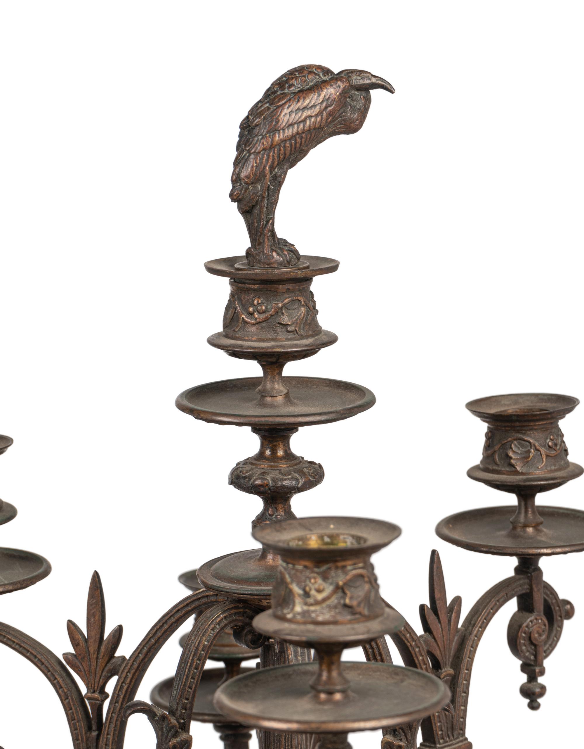 A Pair of French Bronze and Slate Six-Light Candelabra