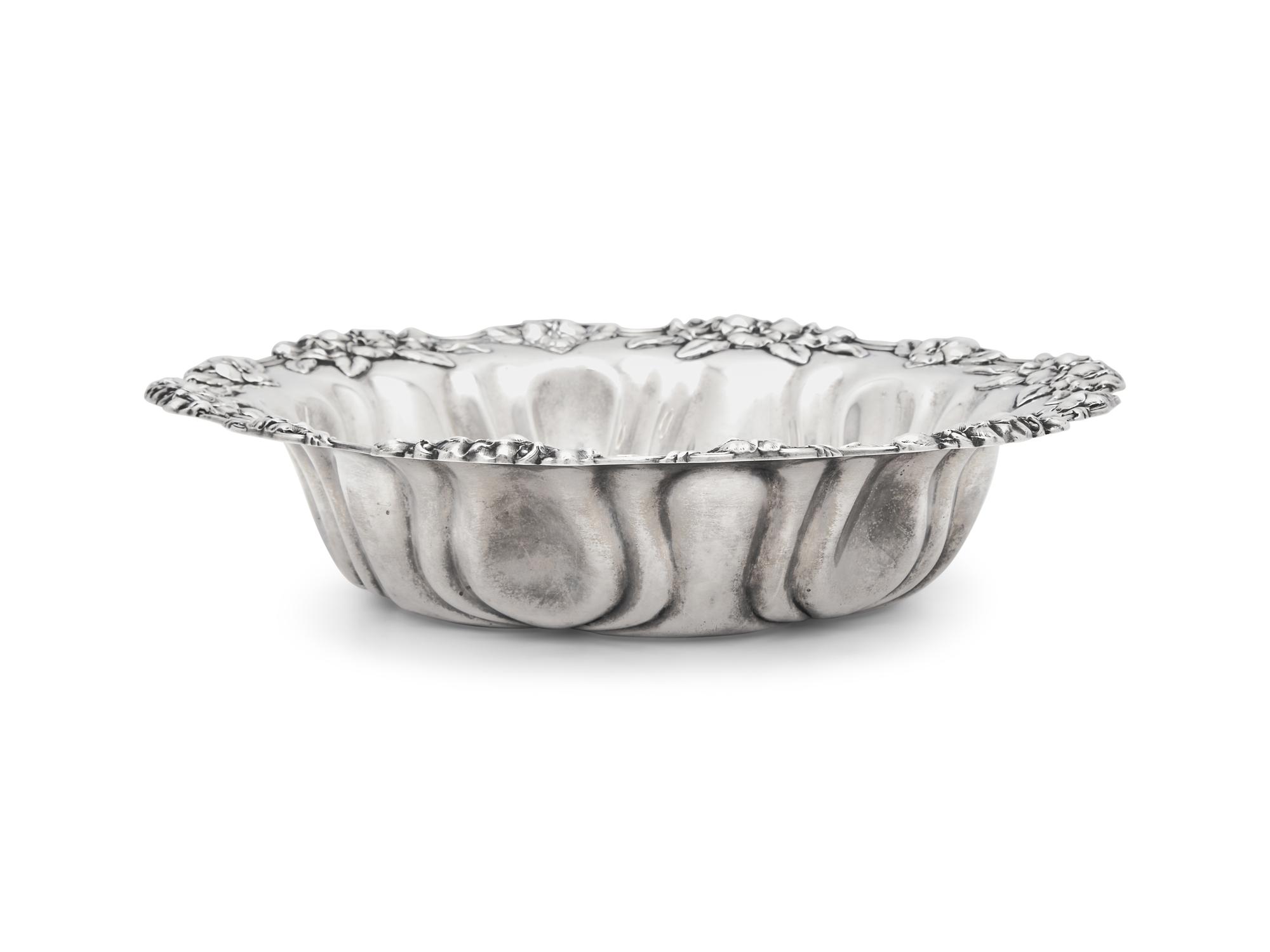 An American Silver Water Pitcher and Floral Repousse Bowl