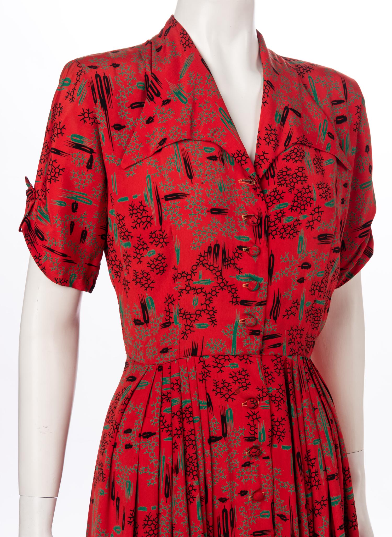 Three Red and Print Dresses, 1940s