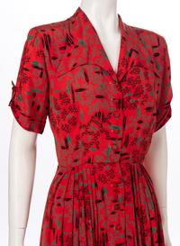 Three Red and Print Dresses, 1940s