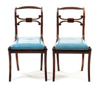 A Pair of Regency Mahogany Side Chairs, Height 34 1/2 inches.