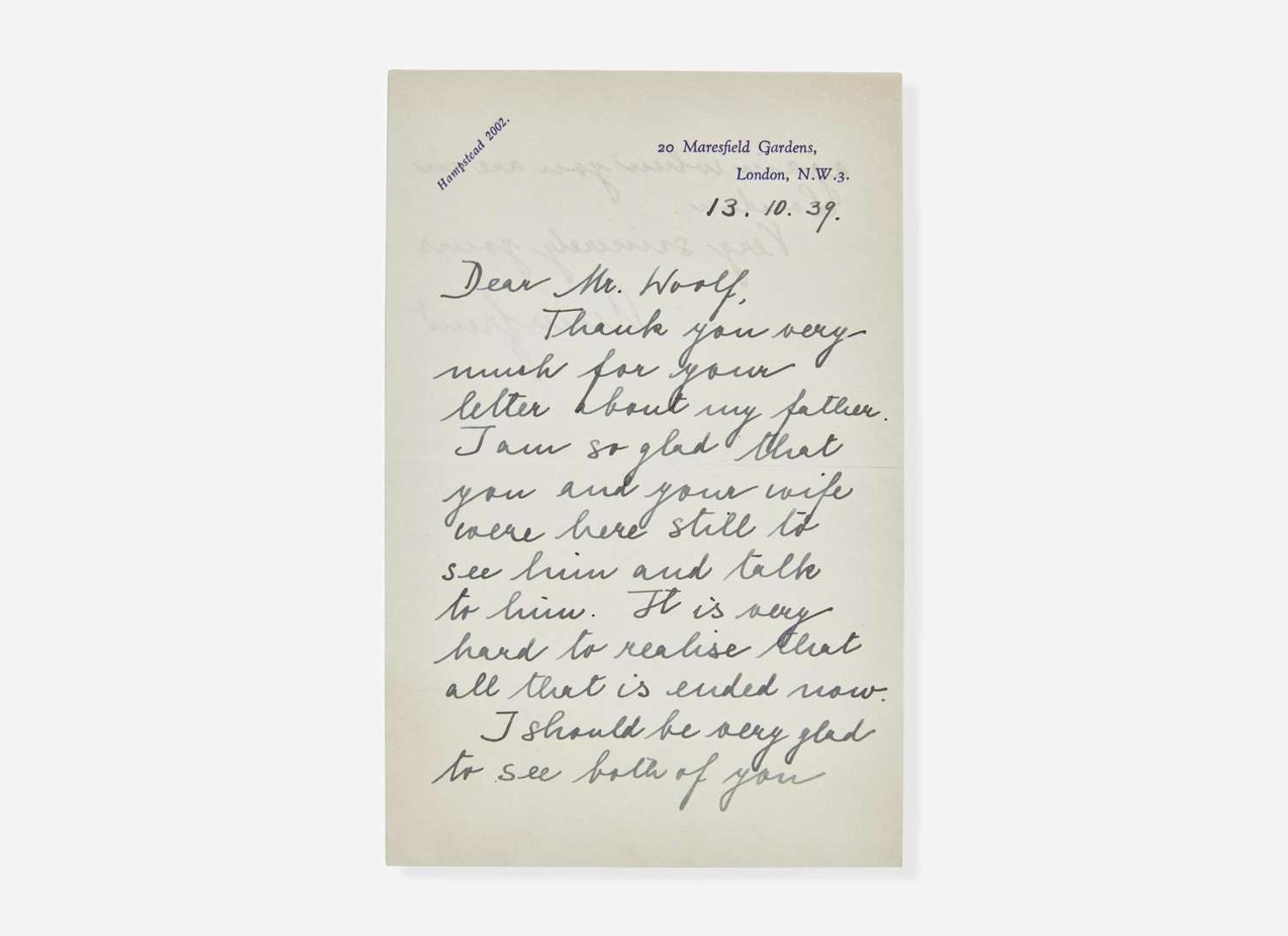 [Psychology] Freud, Sigmund: Autograph Letter, signed