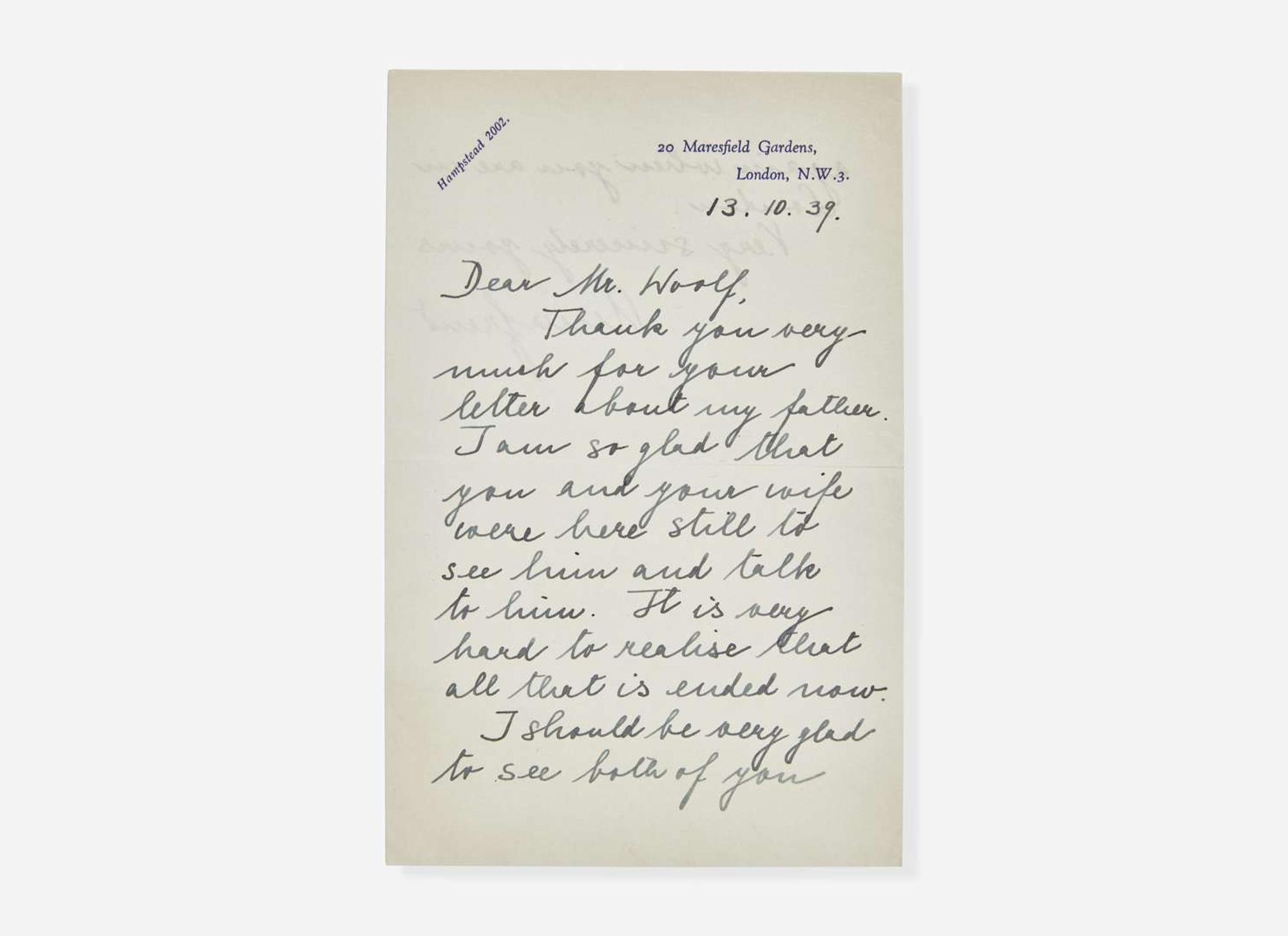 [Psychology] Freud, Sigmund: Autograph Letter, signed