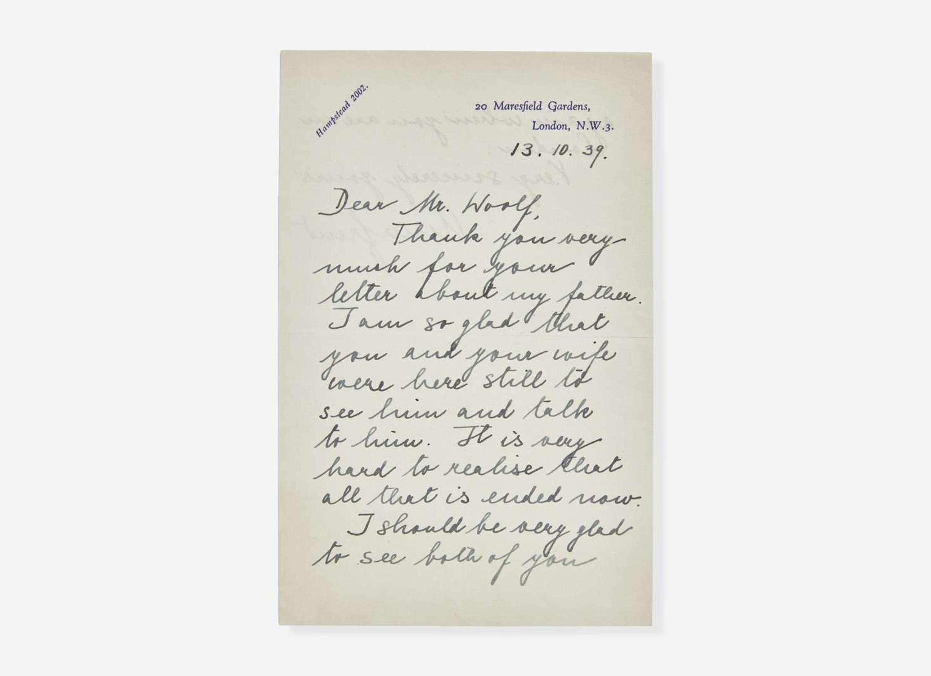 [Psychology] Freud, Sigmund: Autograph Letter, signed