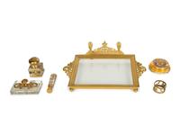 A Group of Five Gilt Bronze and Glass Desk Articles and a Faberge Imperial Paperweight — 19th/20th Century