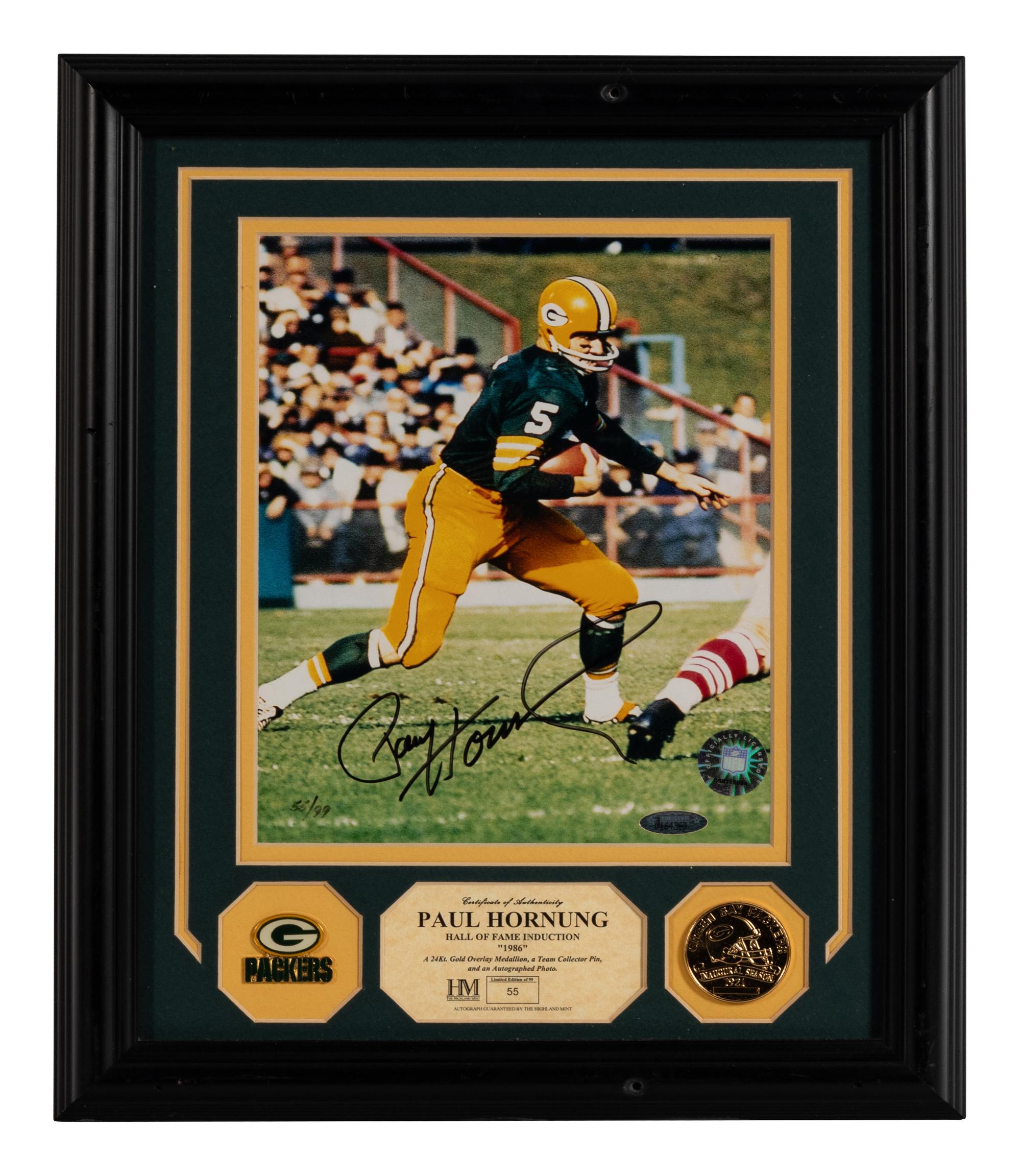 A Group of Five Photographs and Artwork Associated with the Green Bay Packers Formerly Displayed at Mike Ditka’s Restaurant