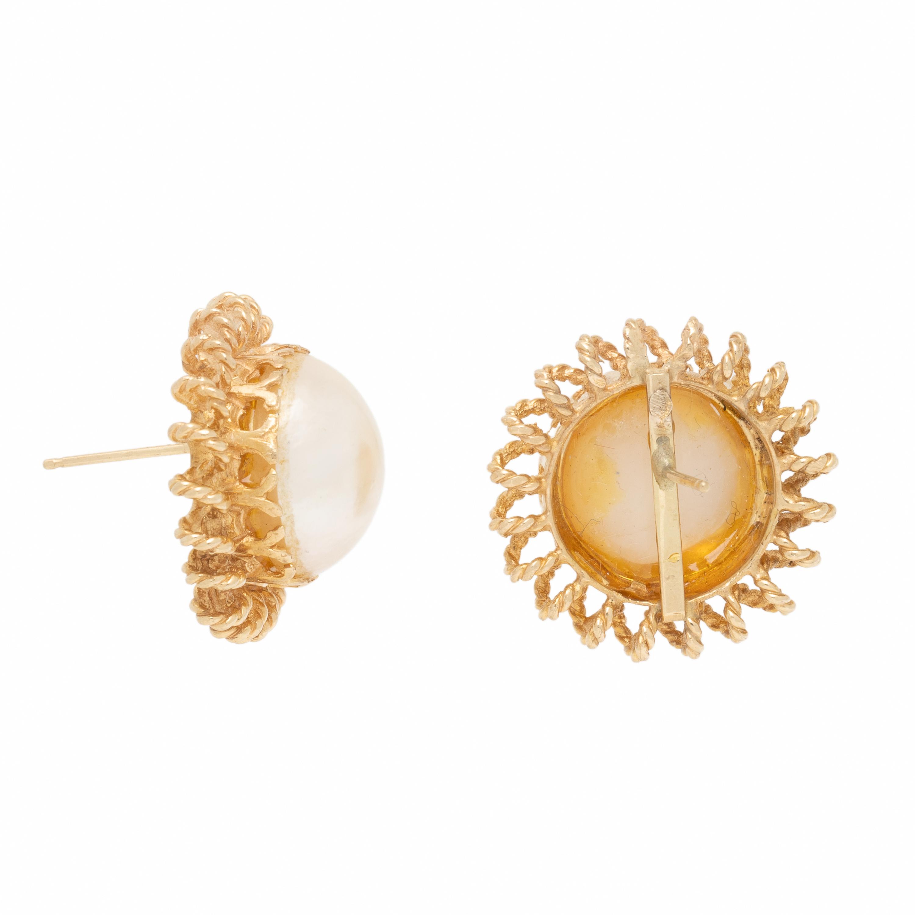 Mabé Pearl and Yellow Gold Earrings