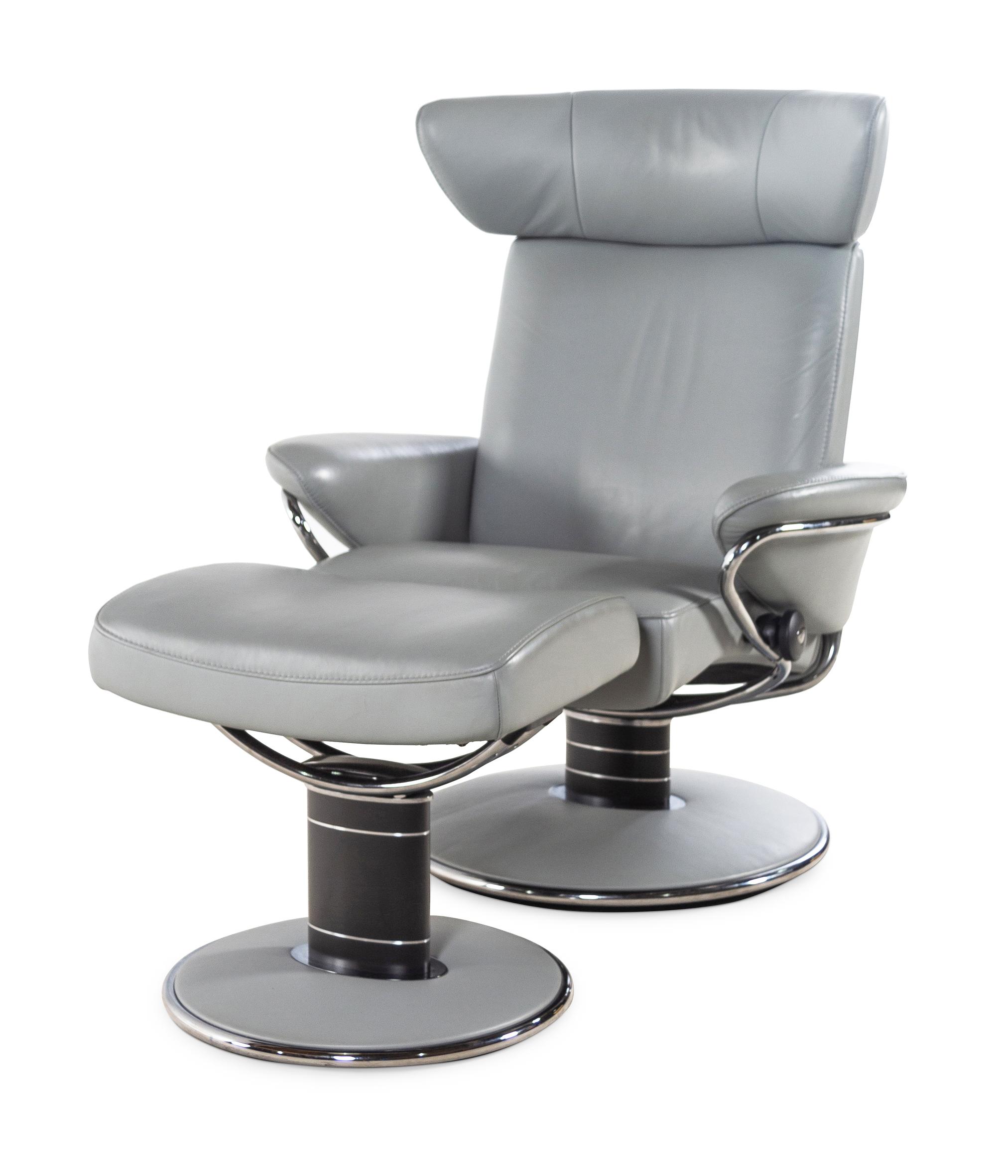 A Contemporary Italian Chrome-Finished Leather Lounge Chair and Ottoman