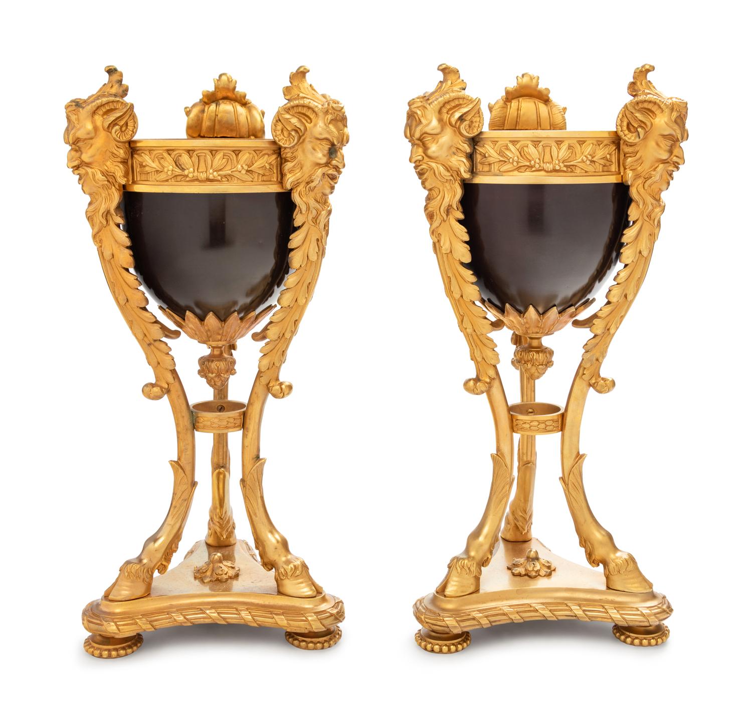 A Pair of Neoclassical Style Gilt and Patinated Bronze Cassolettes