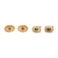 TWO PAIRS OF YELLOW GOLD AND BLACK STAR SAPPHIRE CUFFLINKS