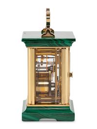 An Asprey and Co. Malachite and Brass Carriage Clock