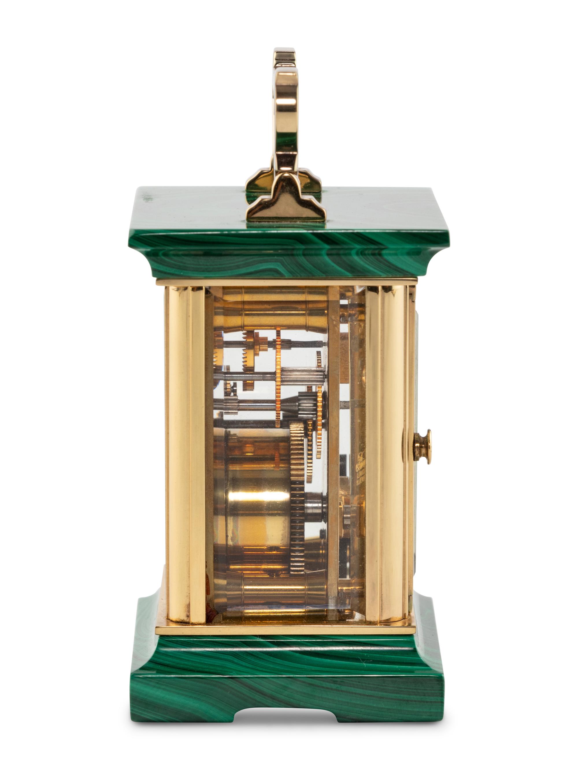 An Asprey and Co. Malachite and Brass Carriage Clock