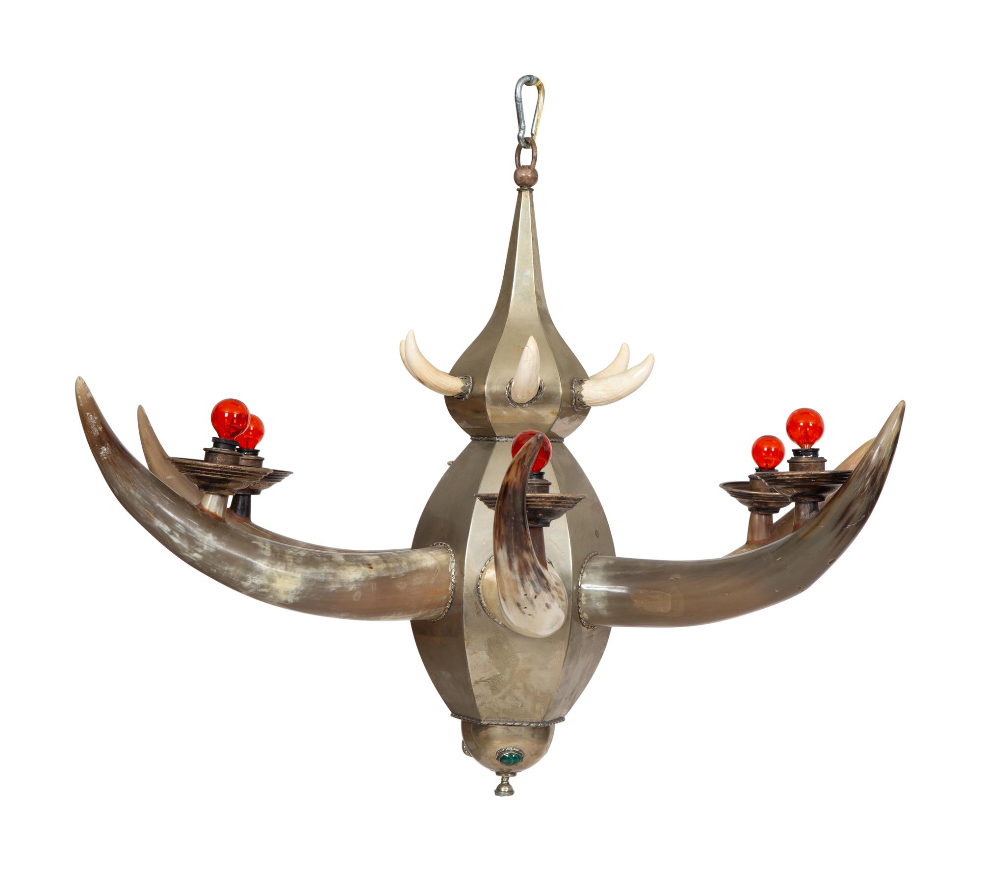 An Anthony Redmile Horn and Aluminum Six-Light Chandelier