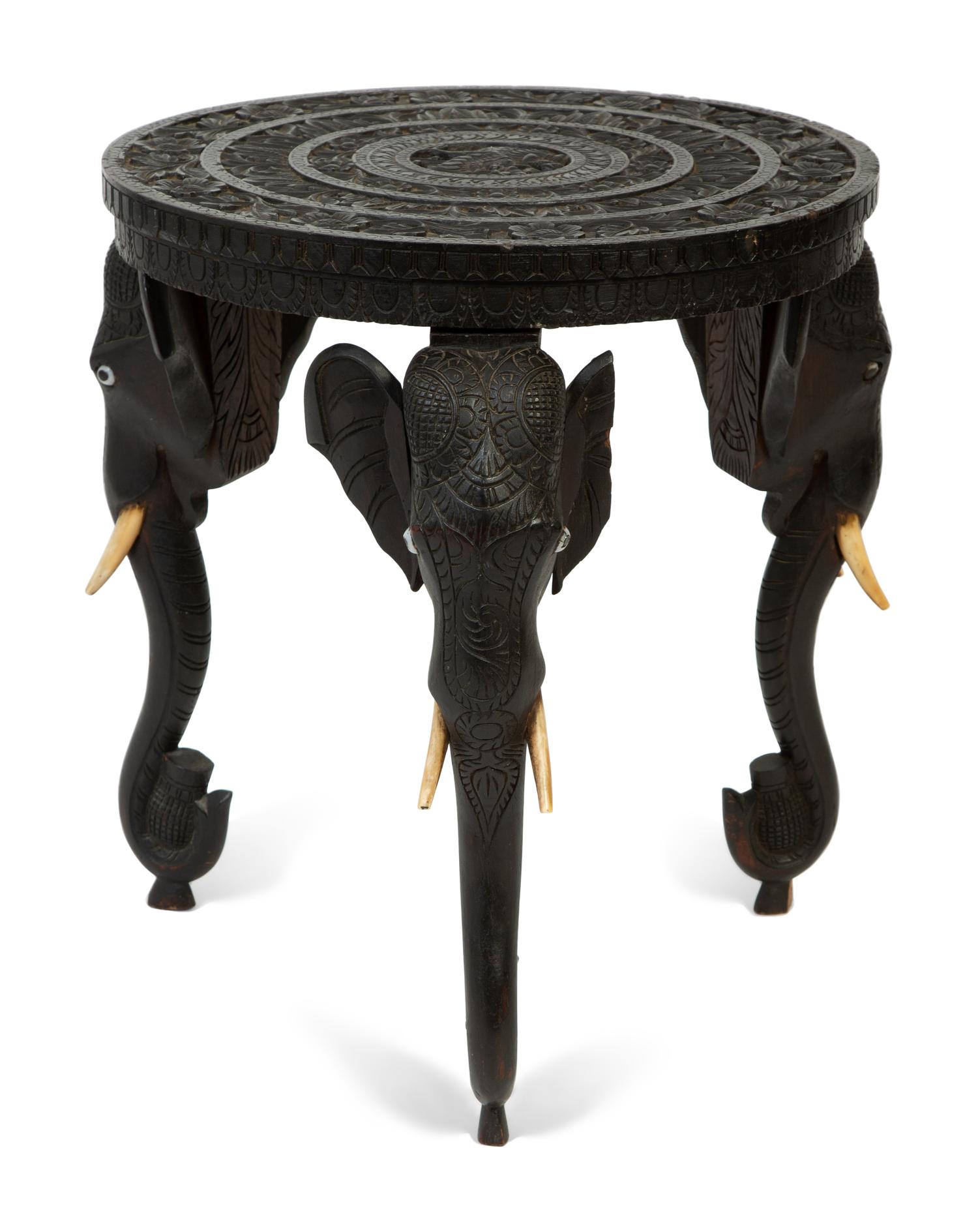 An Anglo-Indian Carved Teak Elephant-Leg Table — 19TH/20TH CENTURY