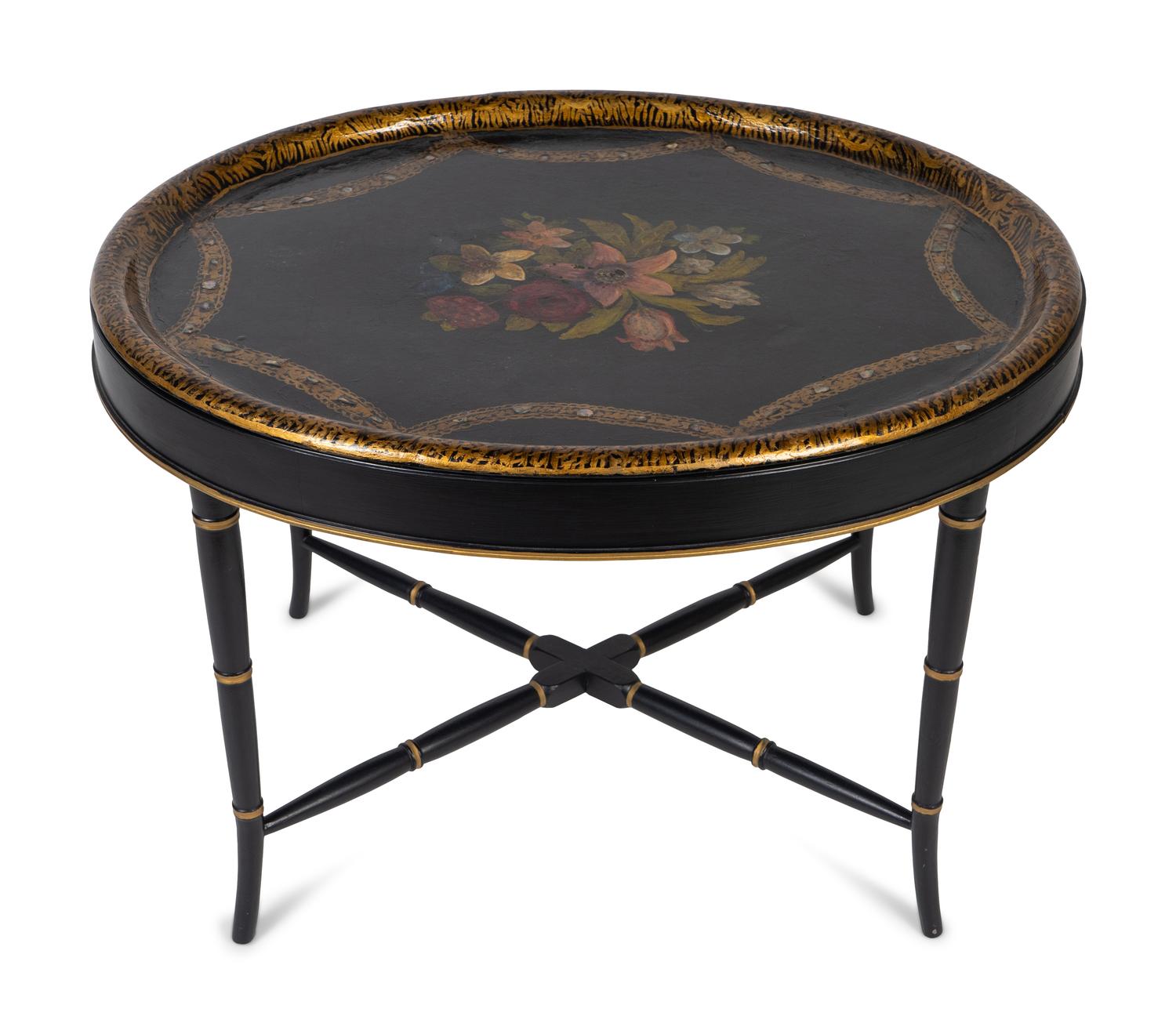 A Victorian Painted Papier Mache Oval Tray — 19TH/20TH CENTURY