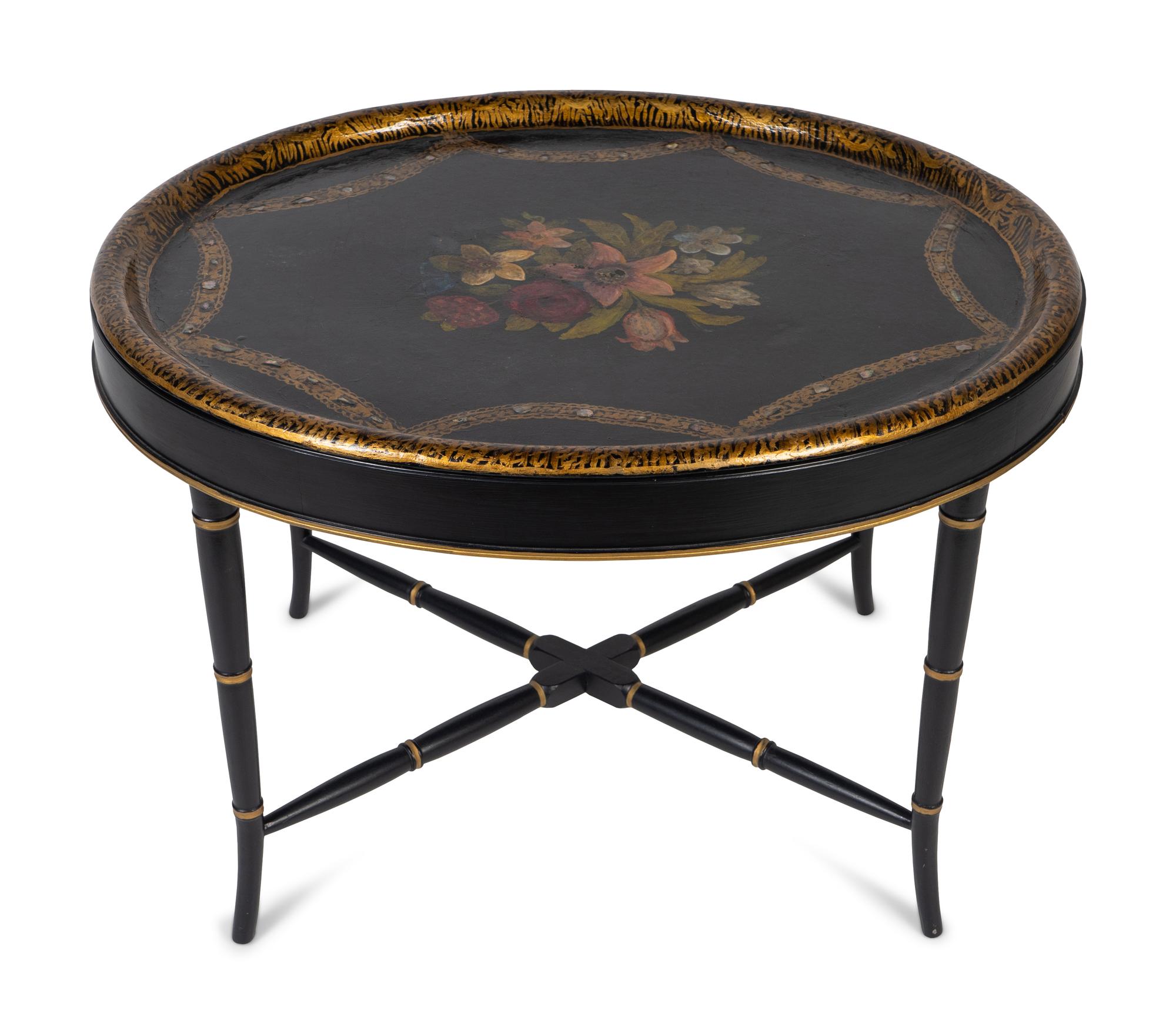 A Victorian Painted Papier Mache Oval Tray — 19TH/20TH CENTURY