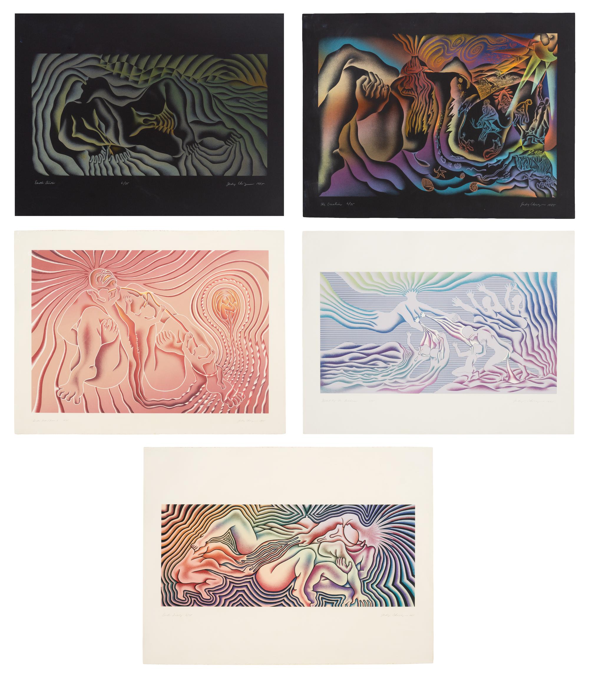 The Creation , Birth Tear/Tear , Birth Trinity , Guided by the Goddess , and Earth Birth (a group of 5 works from The Birth Project ), 1985
