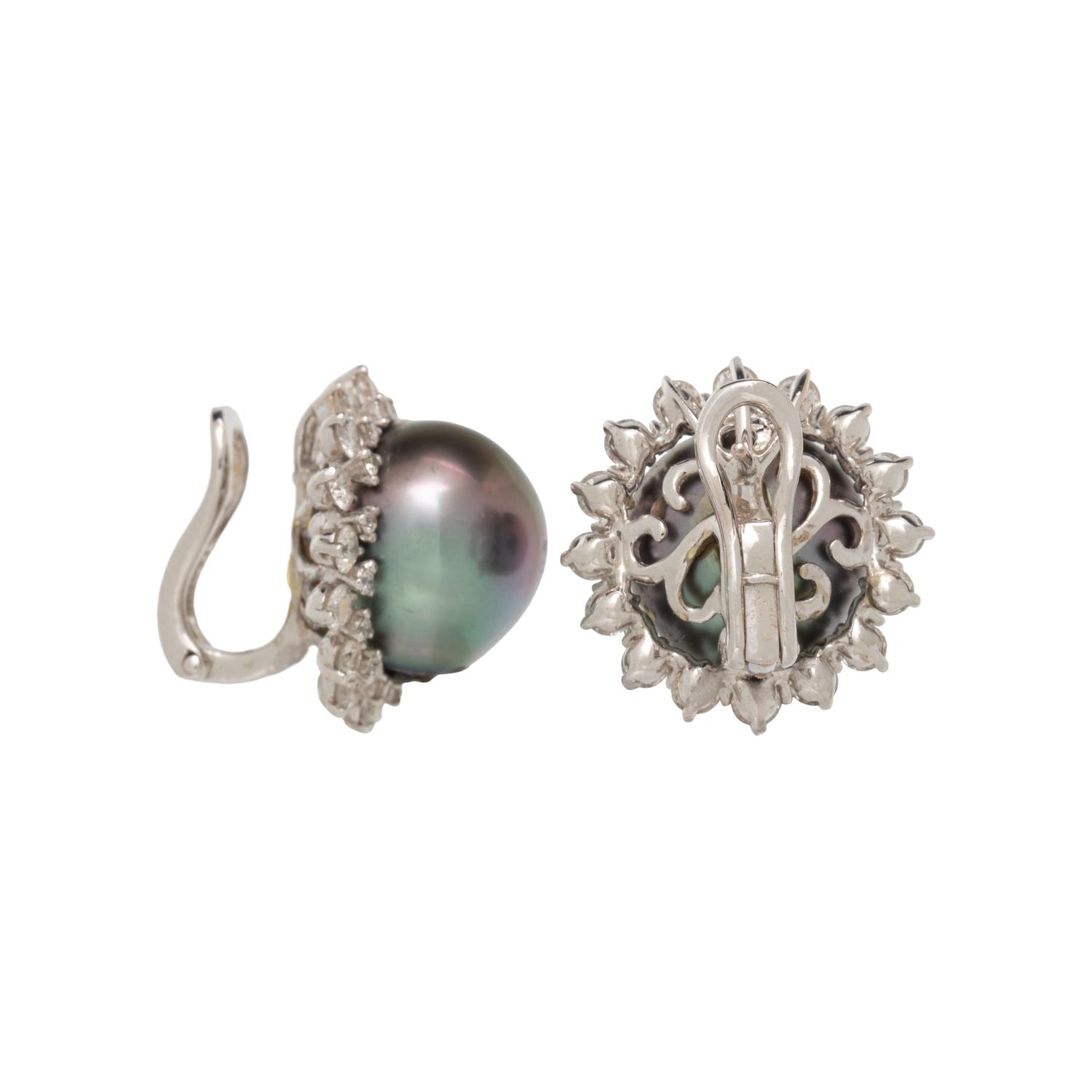 BAROQUE TAHITIAN CULTURED PEARL AND DIAMOND EARRINGS