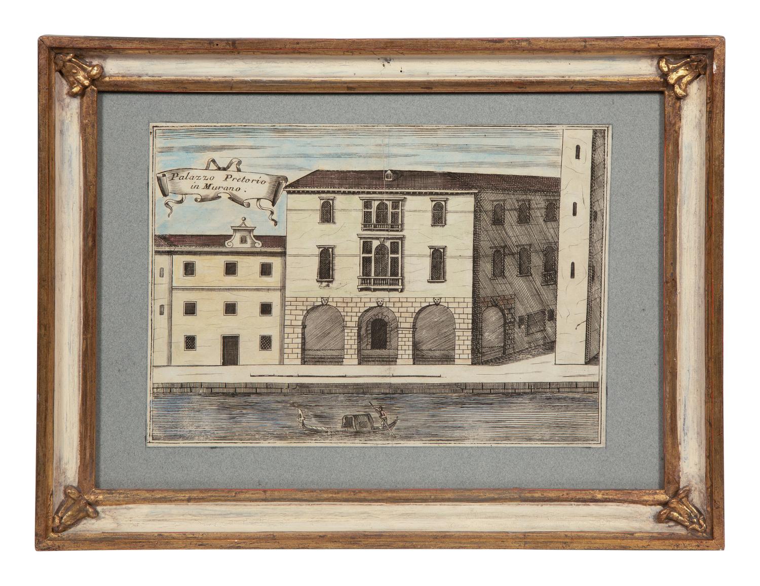A Set of Nine Italian Hand-Colored Engravings Depicting Venetian Palaces