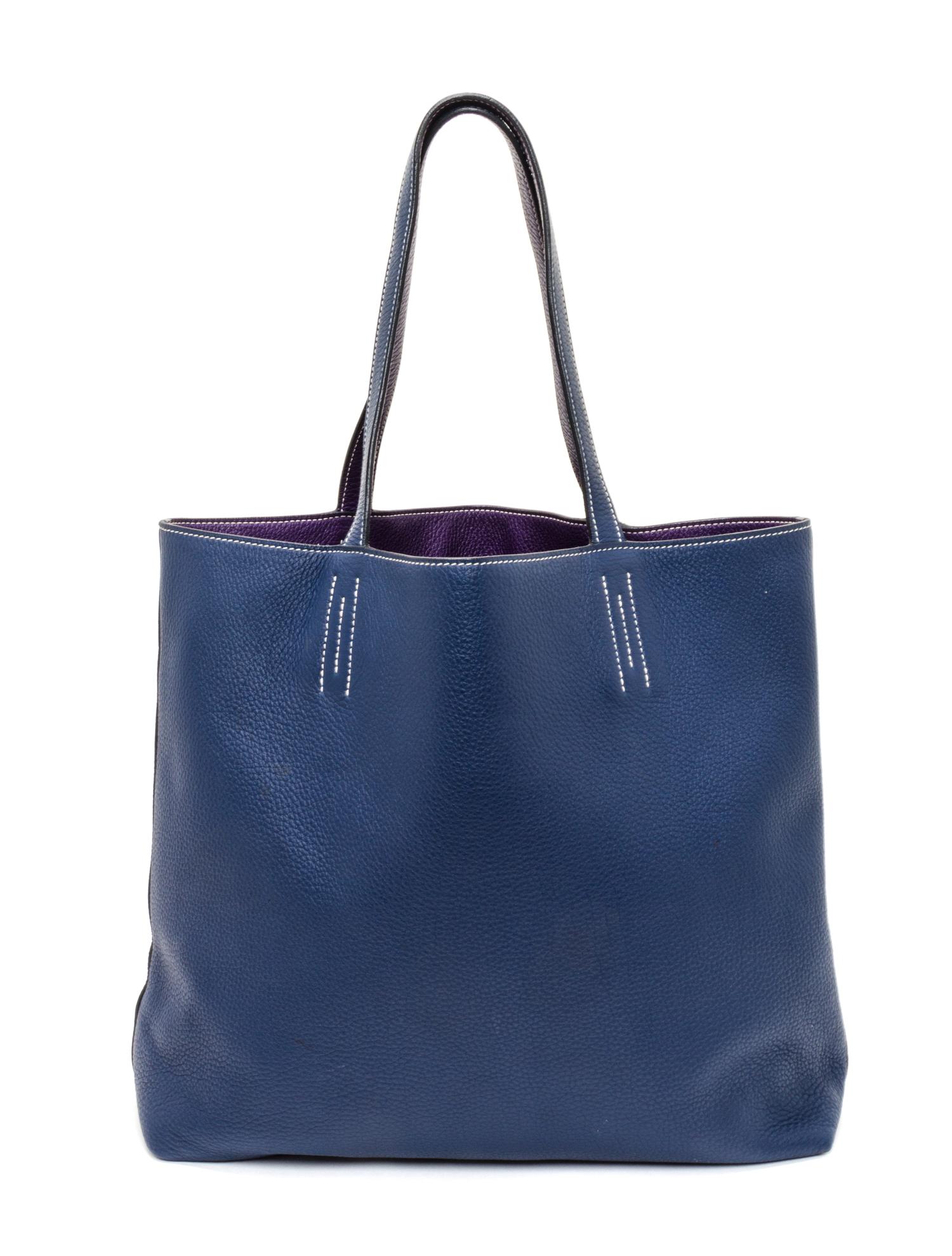 An Hermes Bleu/Violet 45cm Taurillon Clemence Double Sens Tote, 17.5" x 15.5" x 5".