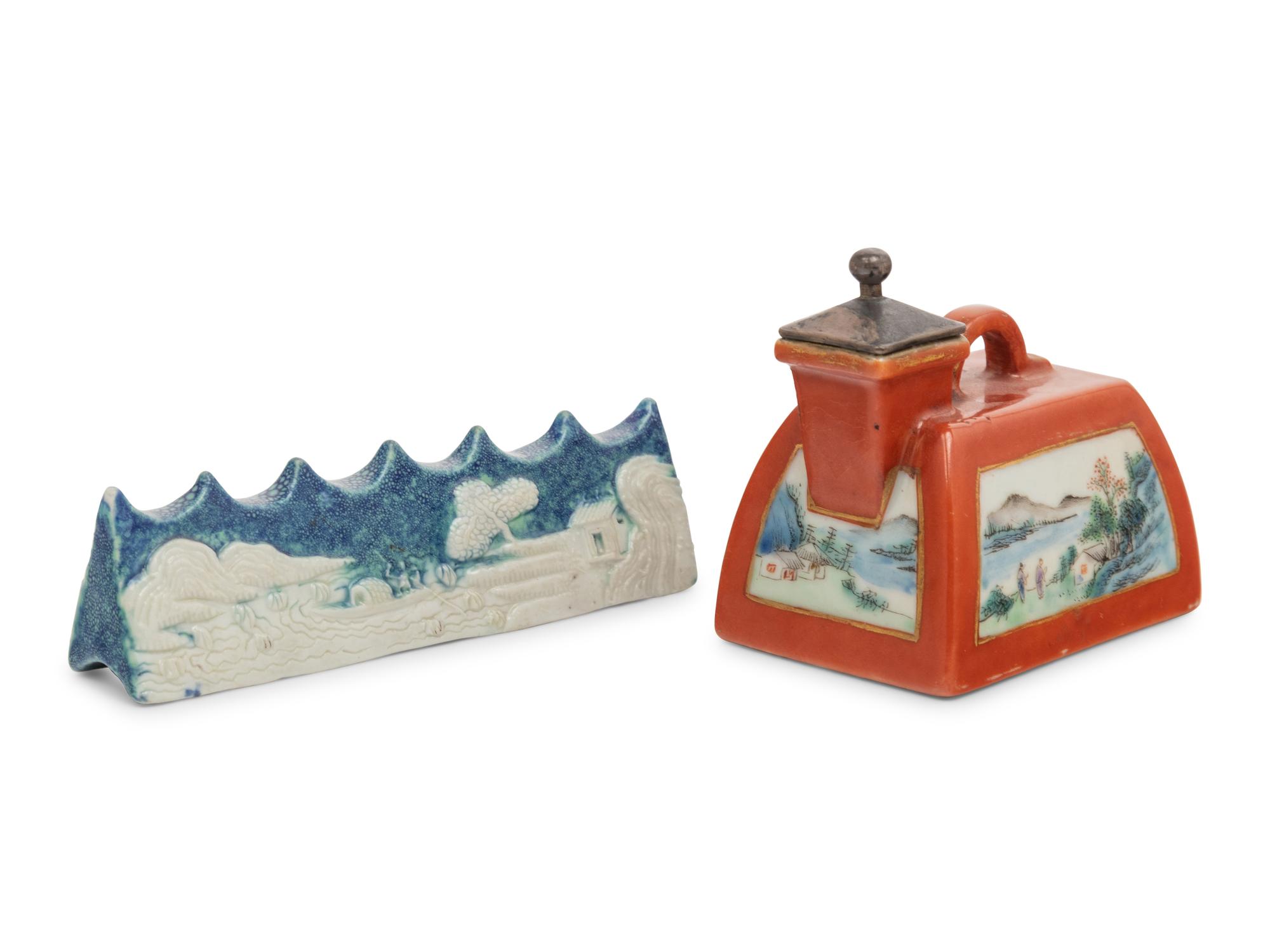 Two Chinese Porcelain Scholar's Objects