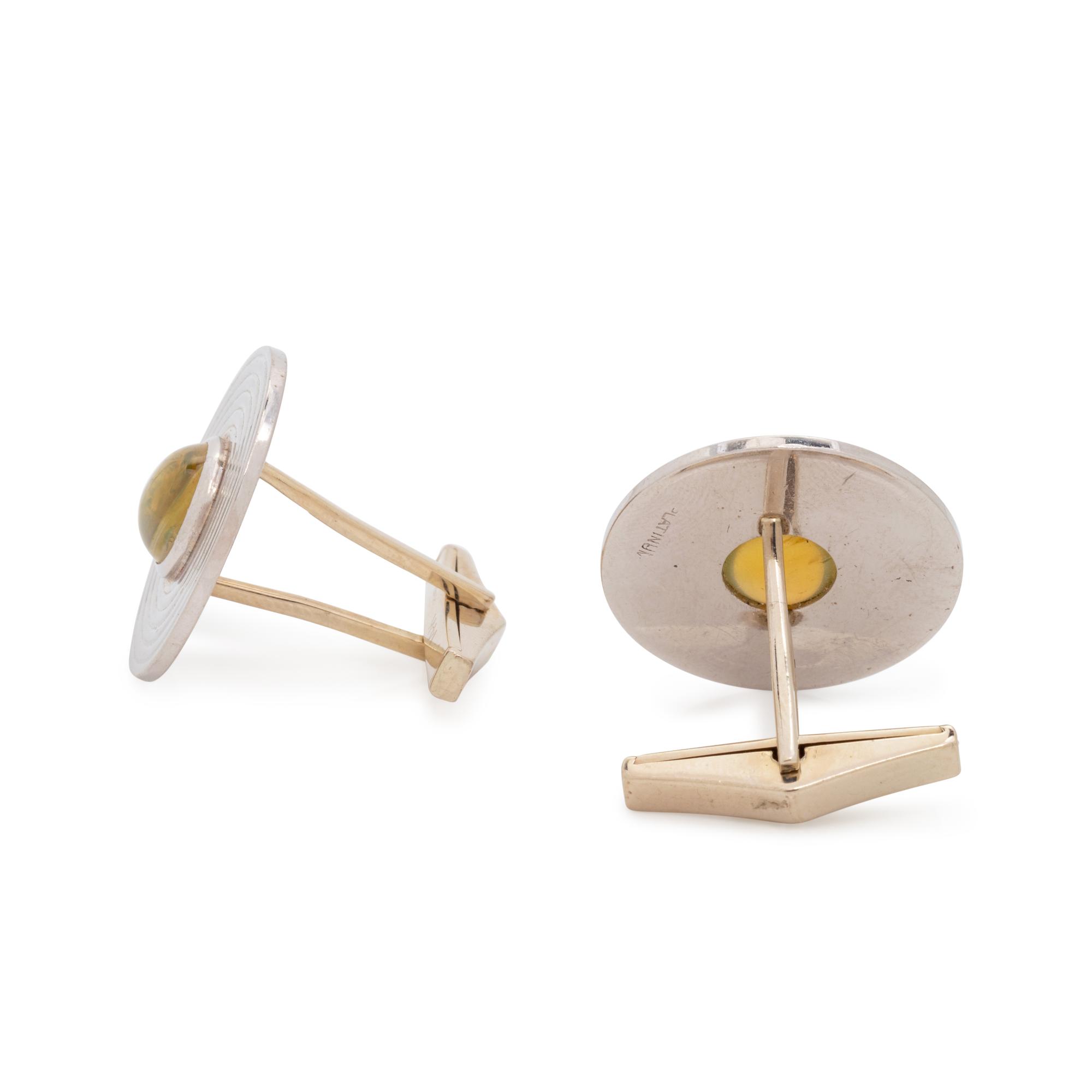 PLATINUM AND CAT'S EYE CHRYSOBERYL CUFFLINKS