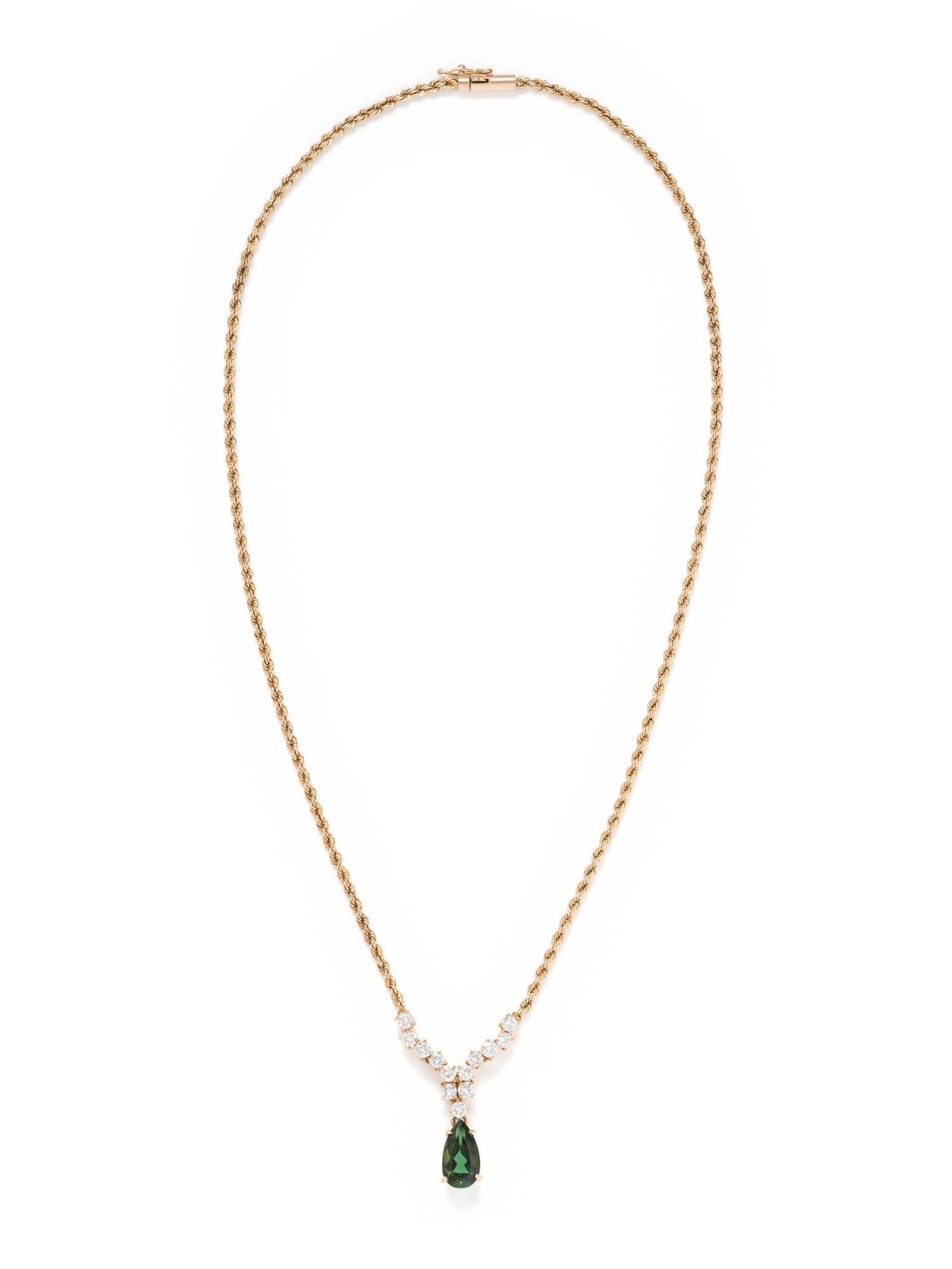 YELLOW GOLD, GREEN TOURMALINE AND DIAMOND NECKLACE