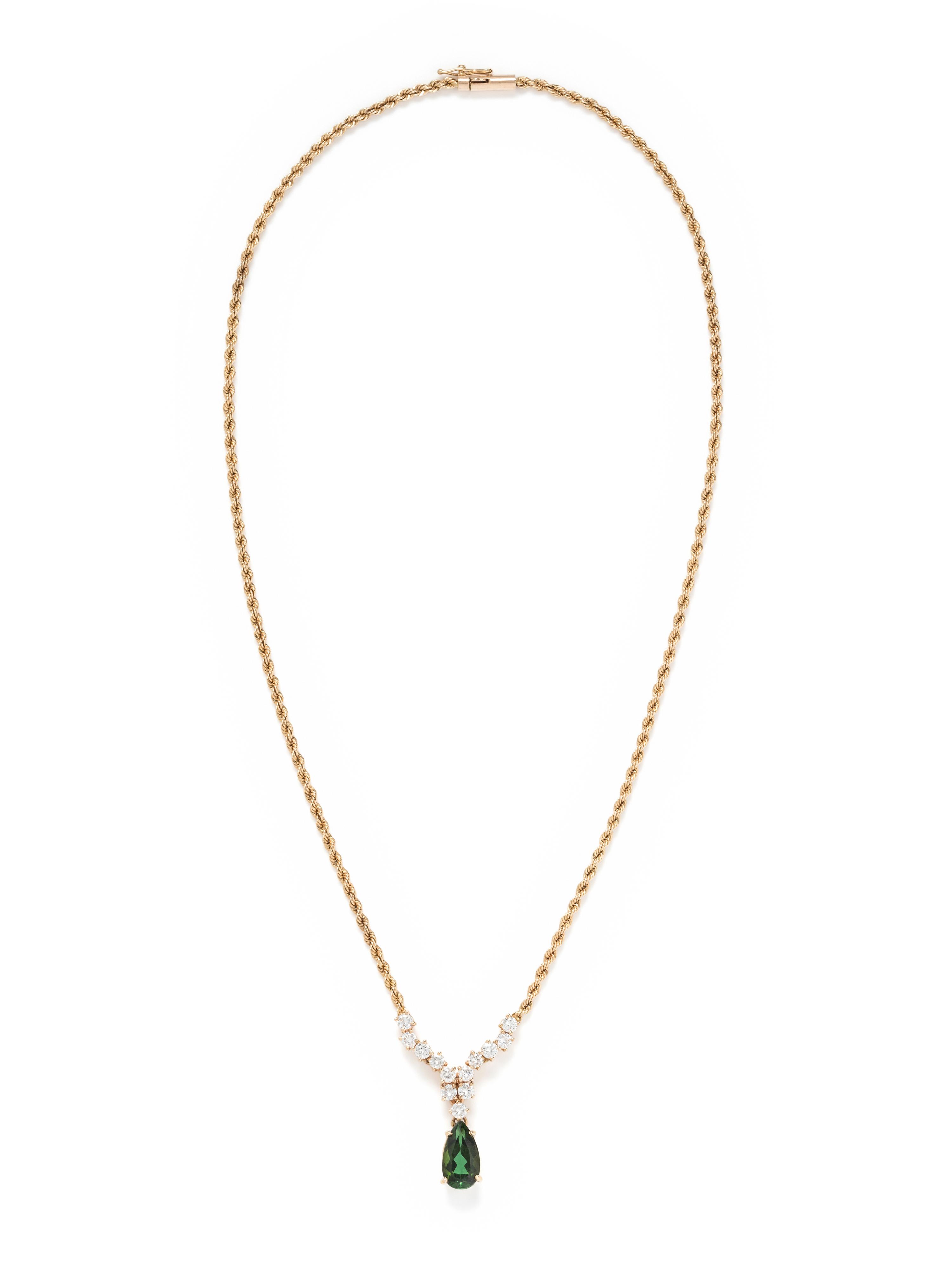 YELLOW GOLD, GREEN TOURMALINE AND DIAMOND NECKLACE