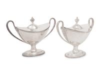 A Pair of Silver-Plate Sauce Tureens and Two Silver-Plate Warmers