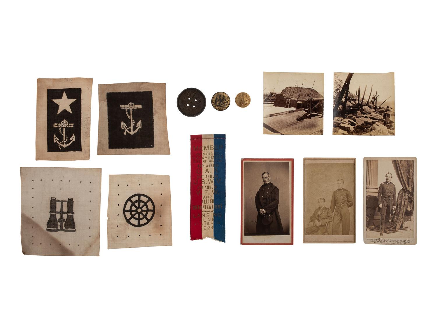 [CIVIL WAR]. Naval rating badges, buttons, equipment, and CDVs.