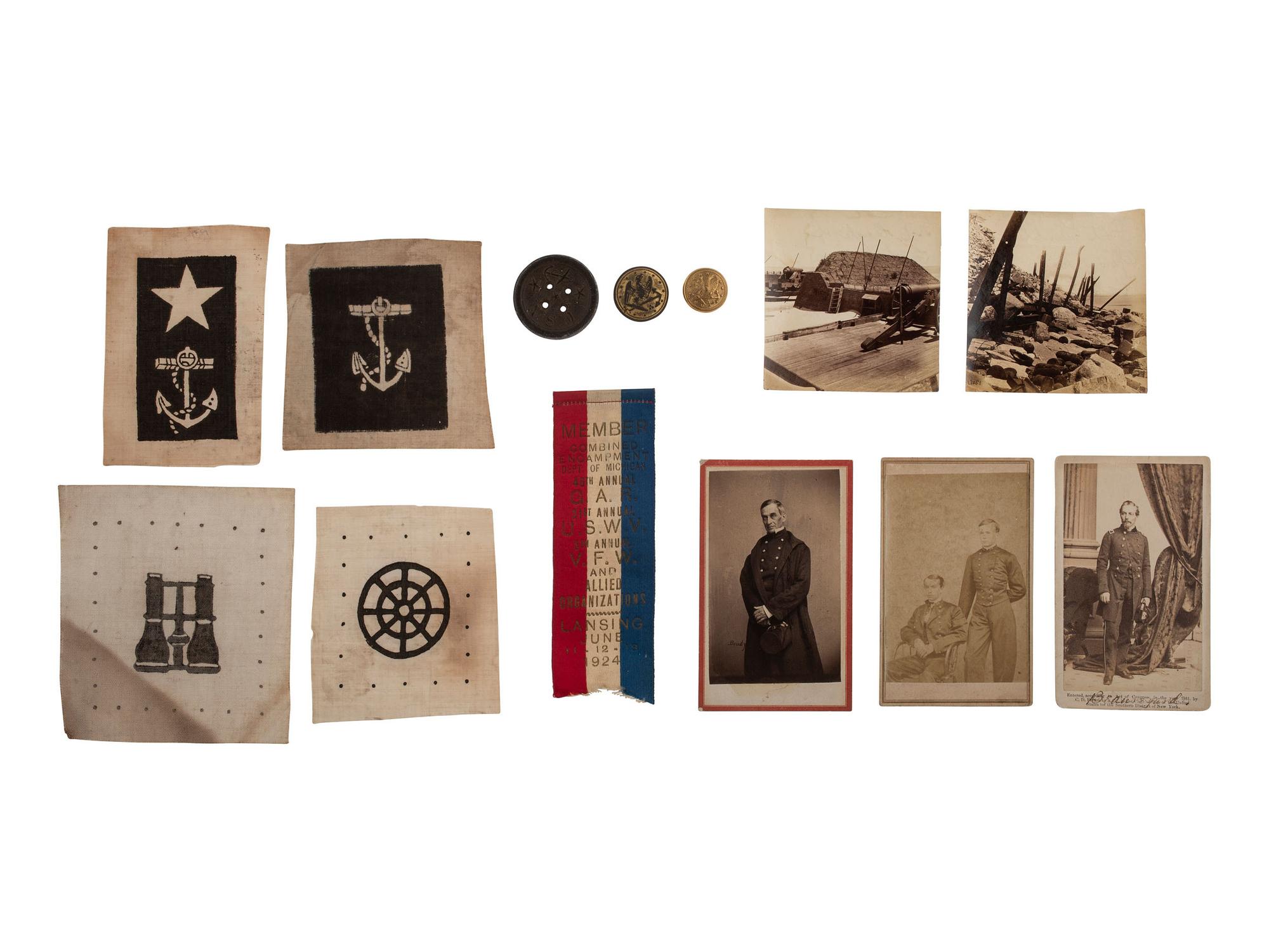 [CIVIL WAR]. Naval rating badges, buttons, equipment, and CDVs.