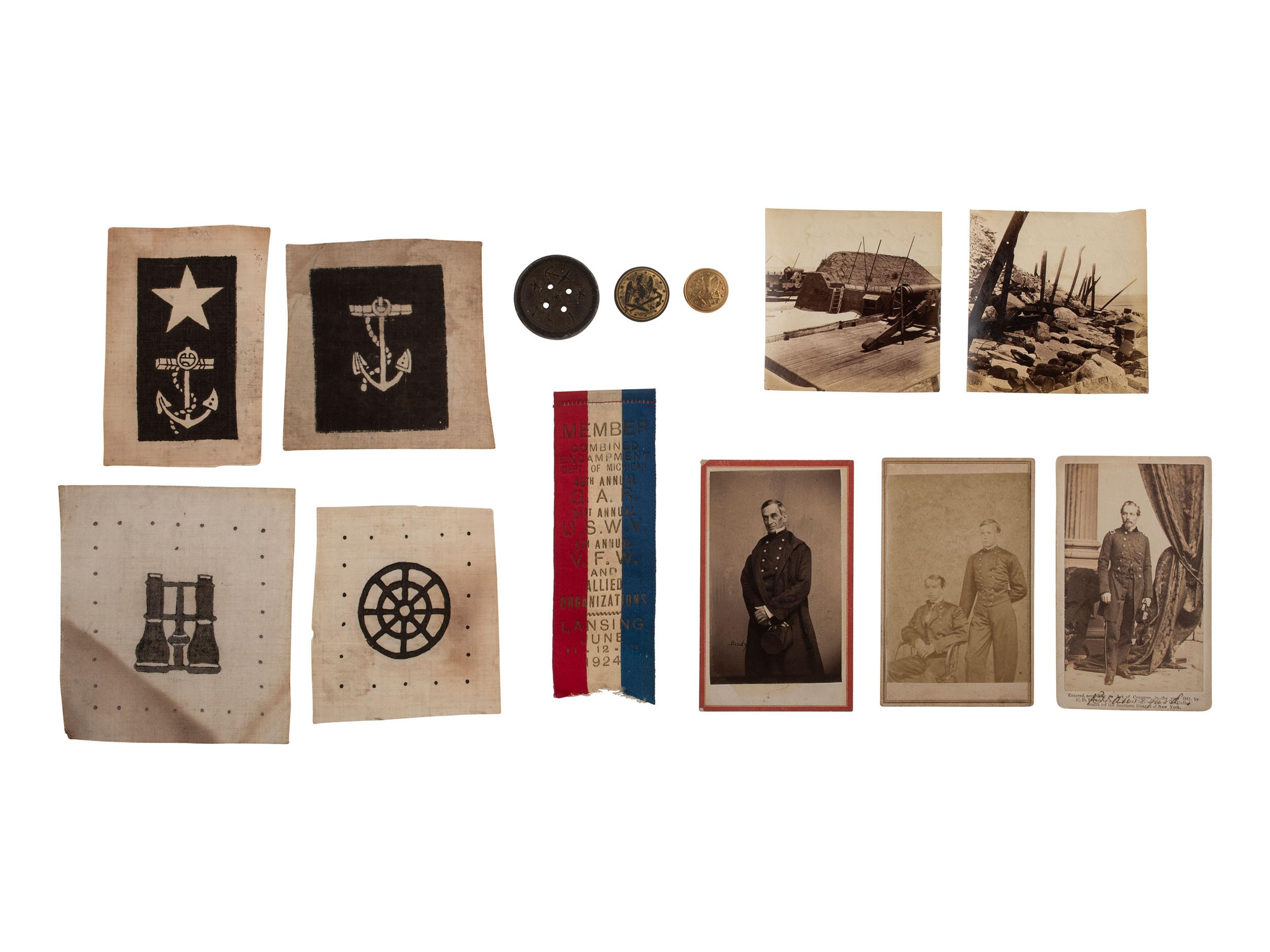 [CIVIL WAR]. Naval rating badges, buttons, equipment, and CDVs.