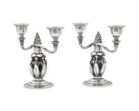 A Pair of Georg Jensen Silver Two-Light Candelabra