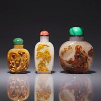 Three Carved Agate Snuff Bottles 瑪瑙巧雕鼻烟壺三支