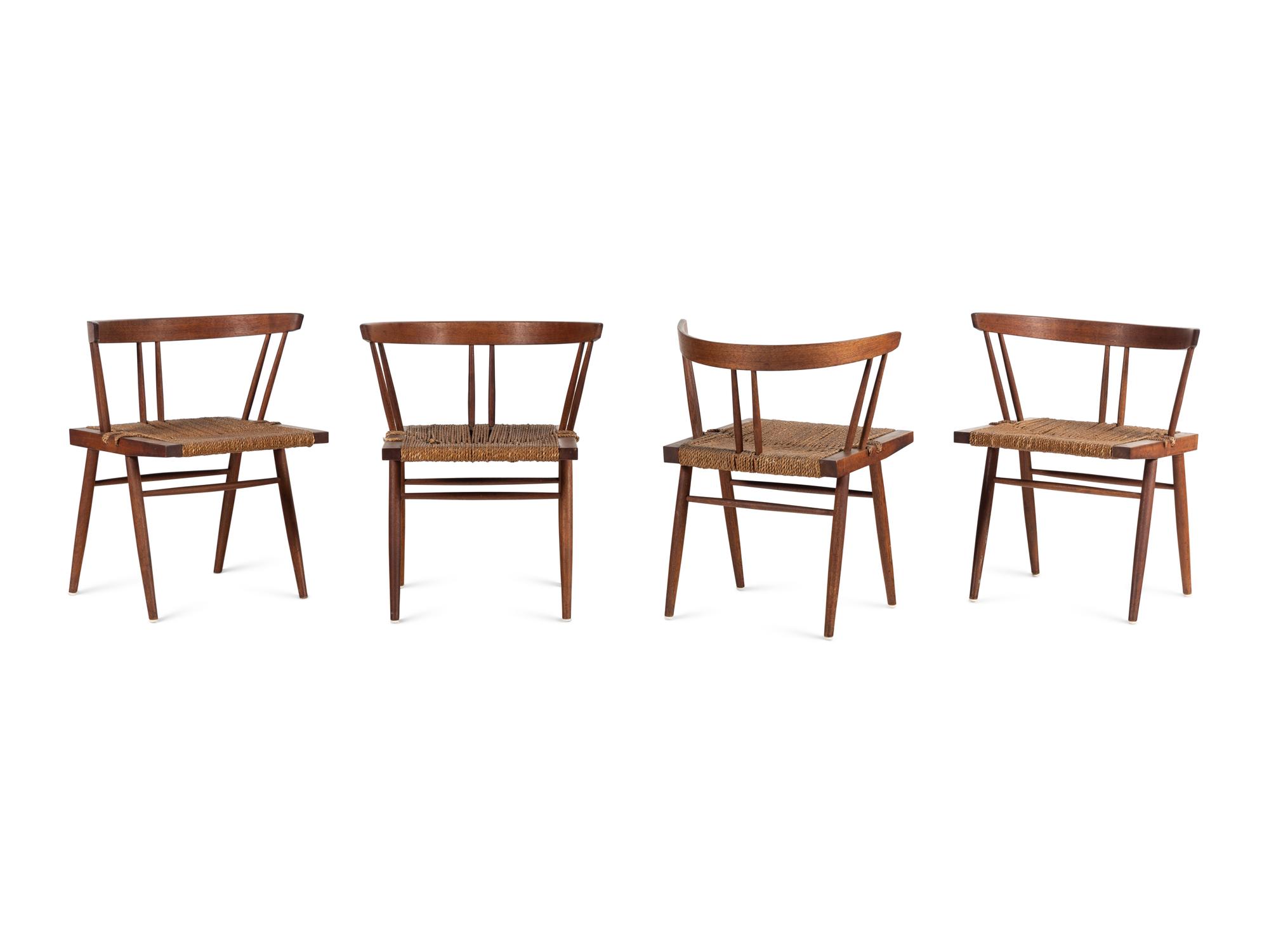 Set of Four Grass-Seat Chairs, c. 1950 Nakashima Studio, USA
