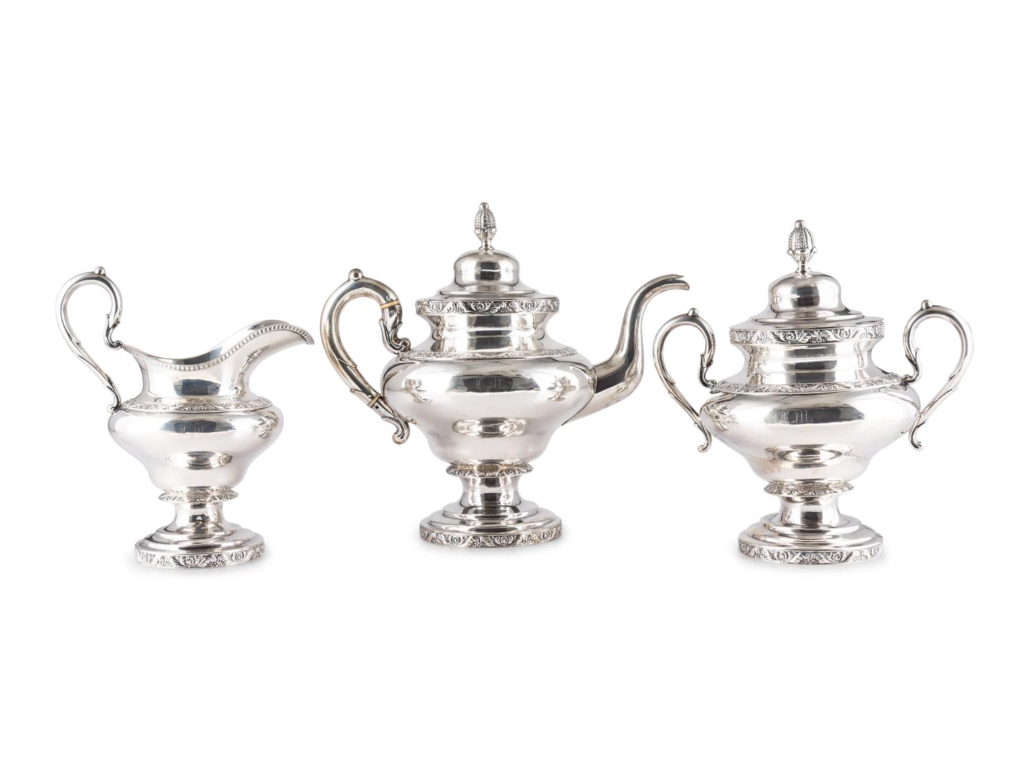 An American Three-Piece Coin Silver Tea Service