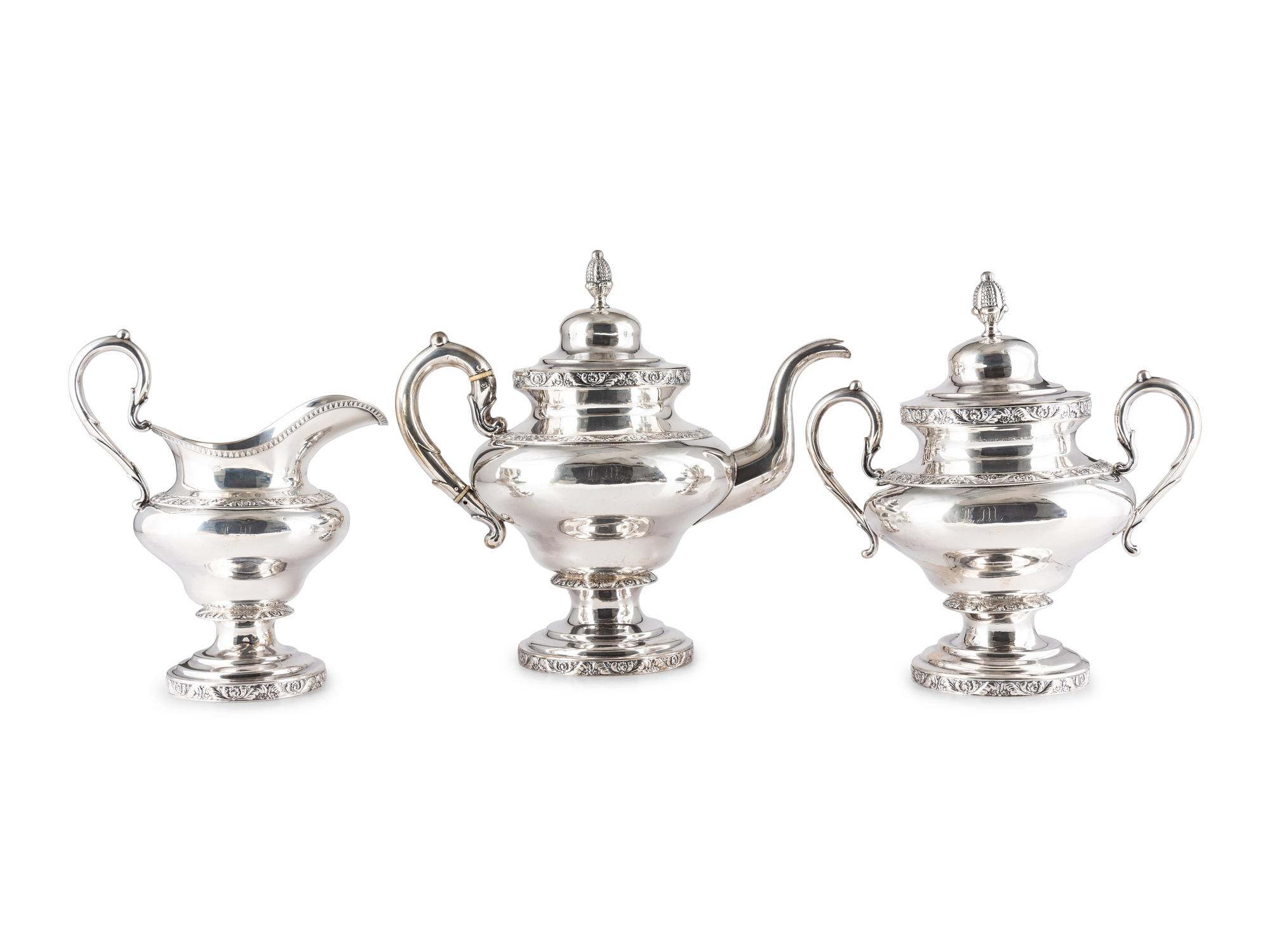 An American Three-Piece Coin Silver Tea Service