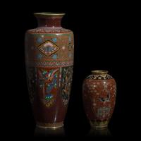 Two "Aventurine" Ground Japanese Goldstone Cloisonné Vases, Meiji Period