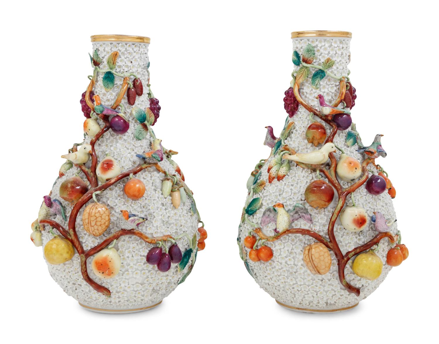 A Pair of Jacob Petit Porcelain Schneeballen Vases
