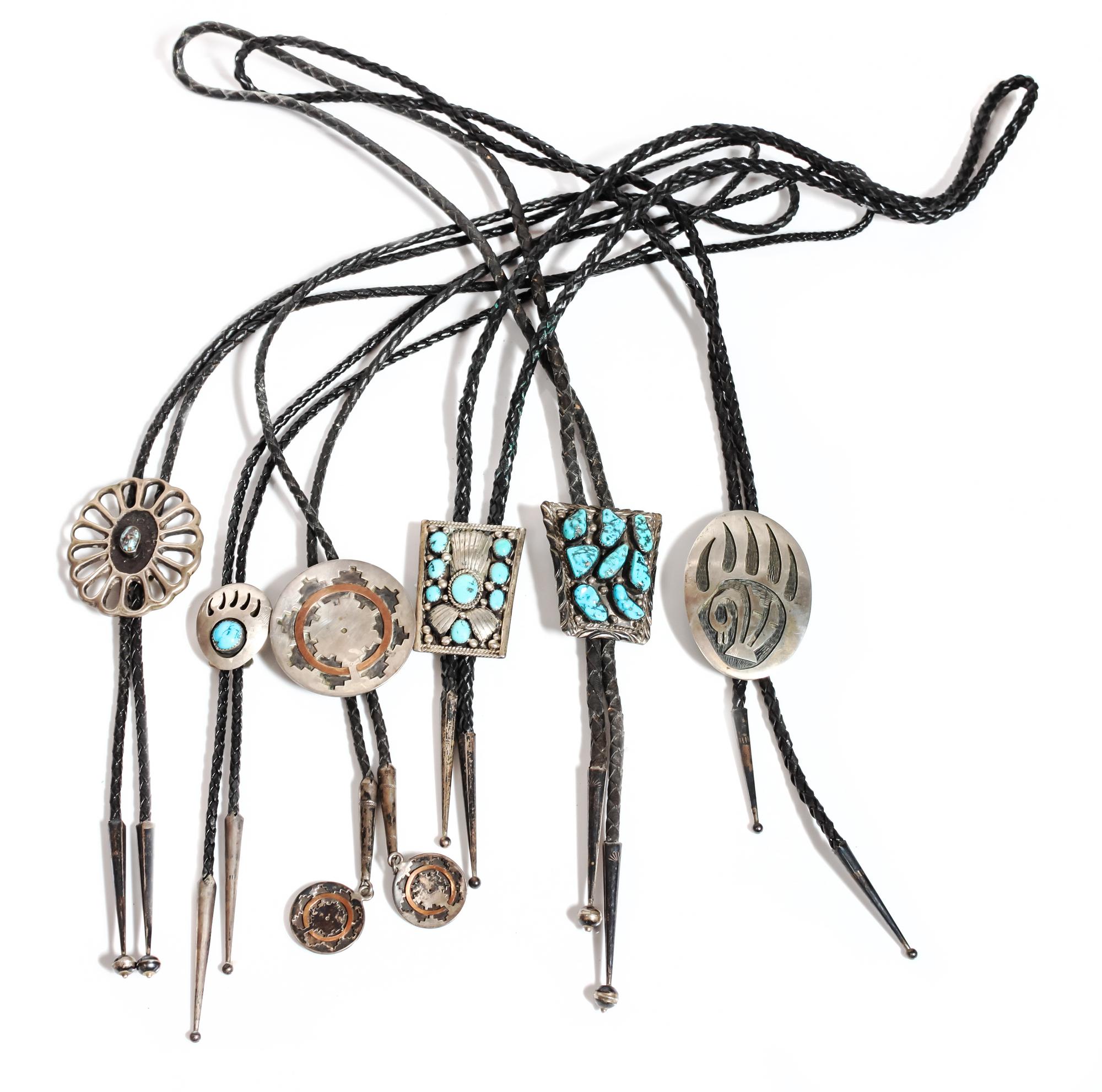 Six Southwestern Bolos Height of largest 2 1/2 inches