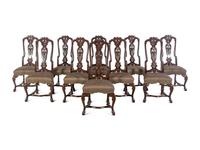 A Set of Ten Baroque Style Walnut Dining Chairs