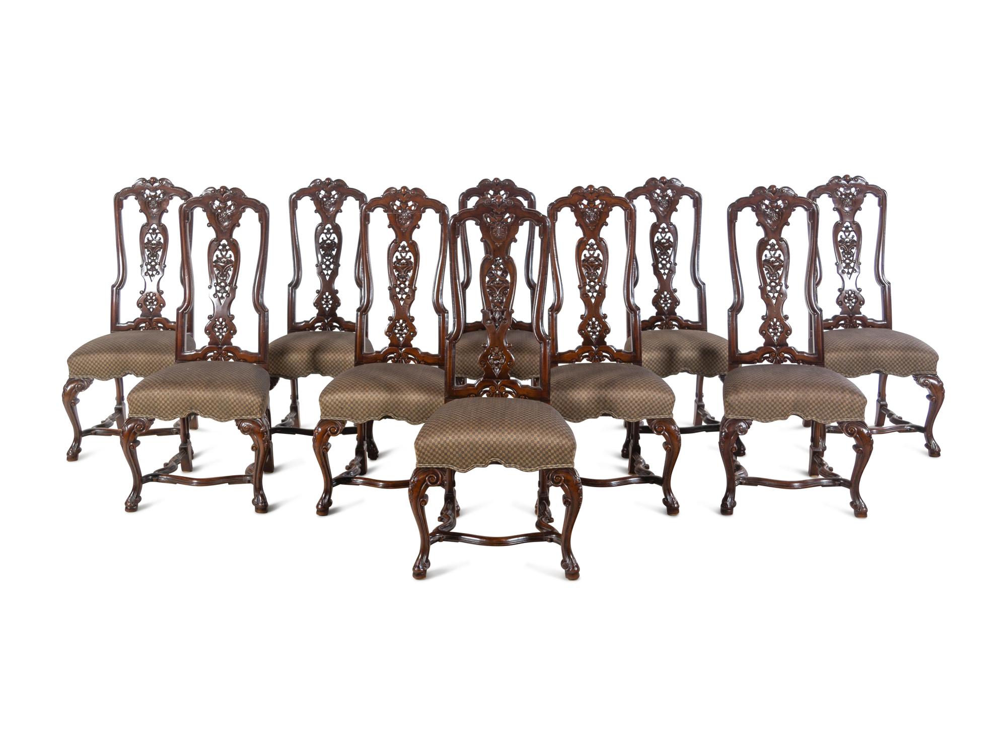 A Set of Ten Baroque Style Walnut Dining Chairs