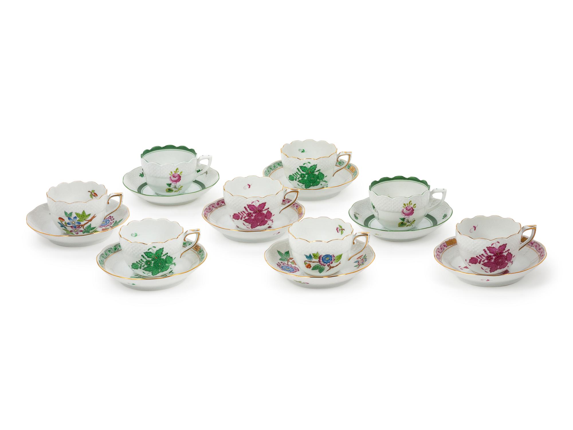 A Set of Eight Herend Teacups and Saucers