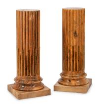 A Pair of Louis XVI Style Bronze-Mounted Fluted Marble Pedestals