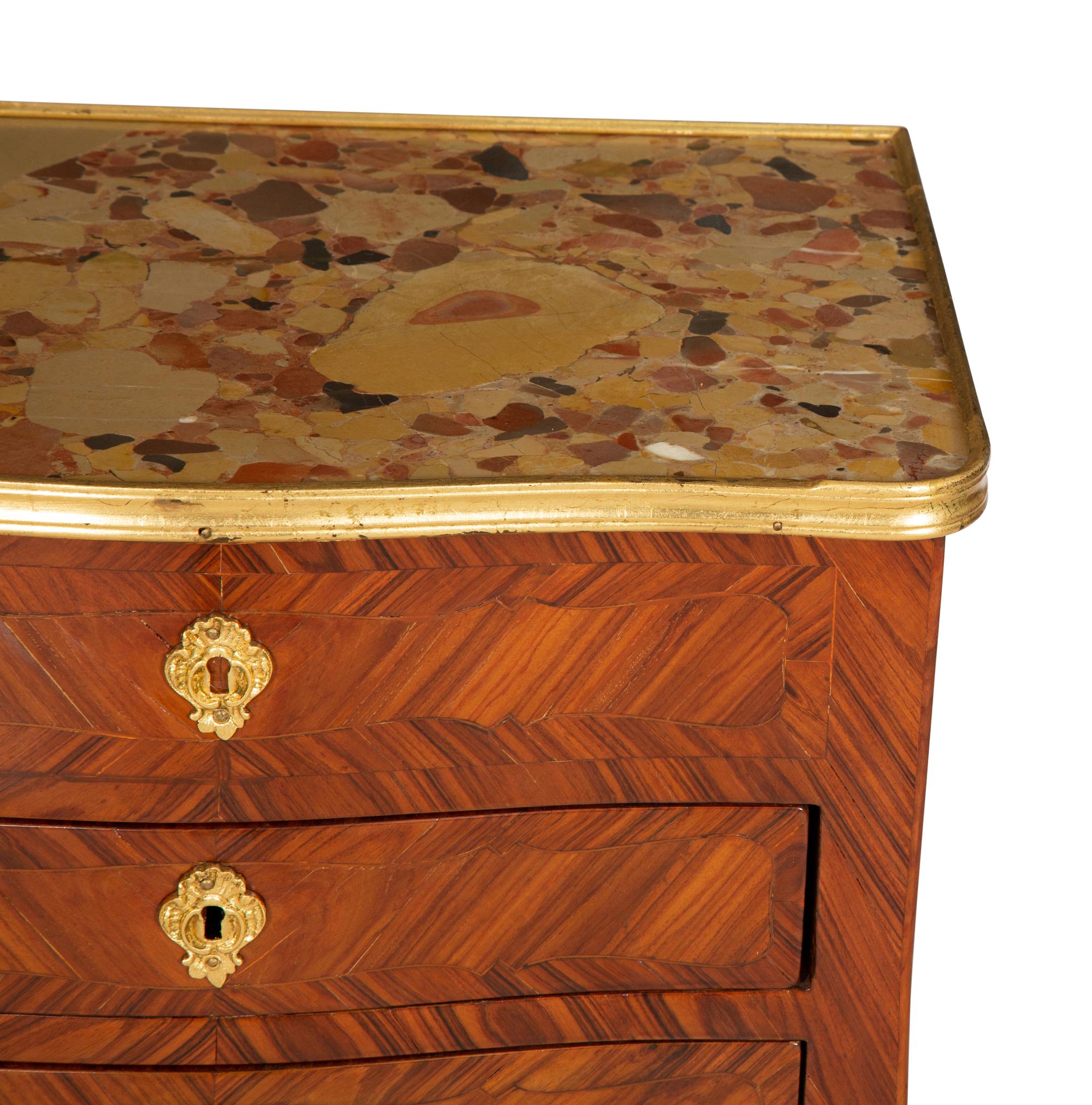 A Louis XV/XVI Transitional Gilt Bronze Mounted Kingwood Marble Top Side Table