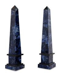 A Pair of Blue Quartz-Veneered Obelisks
