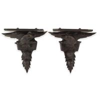 Pair of carved oak wall brackets in the form of eagles above fruiting branches late 19th century
